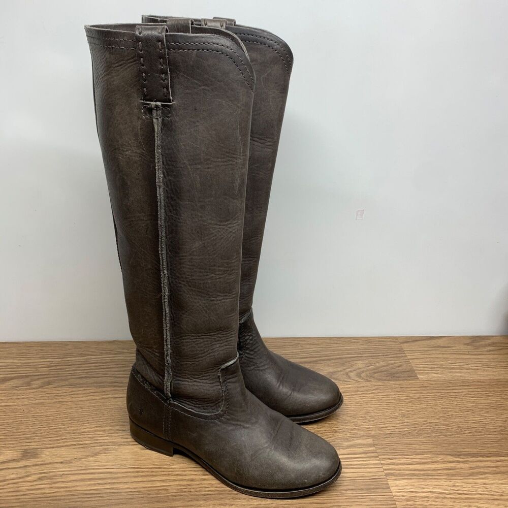 Frye Cara Leather Riding Boots Size 6.5 B Tall Pull On Gray